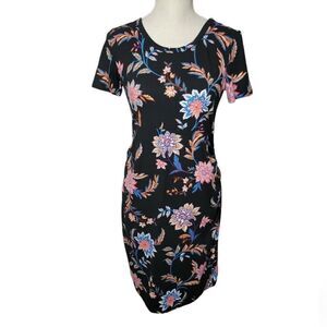 French grey floral pullover dress sz small Short Sleeve